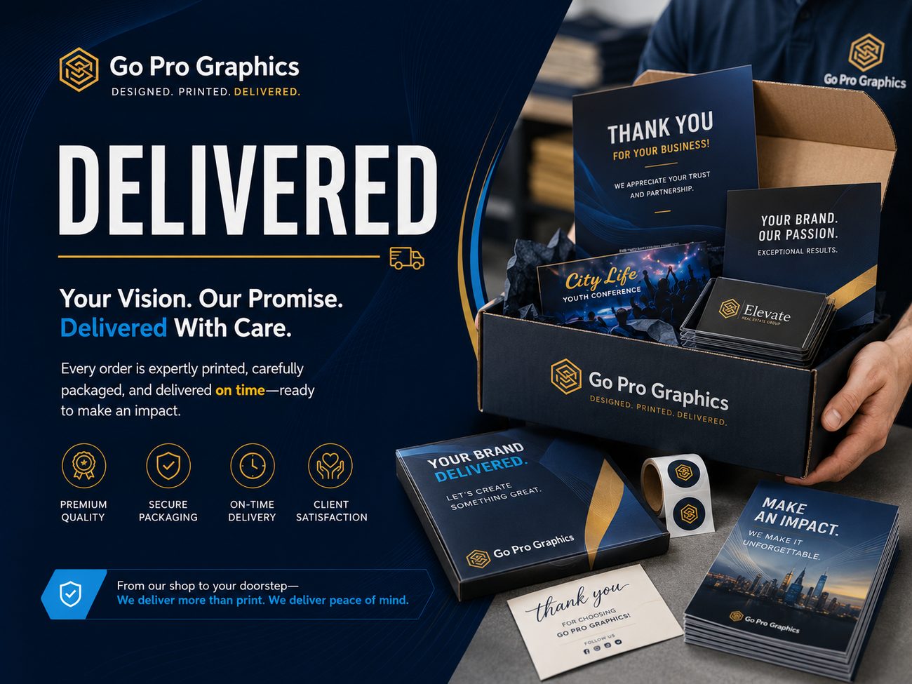 Go Pro Graphics orders professionally packaged and delivered