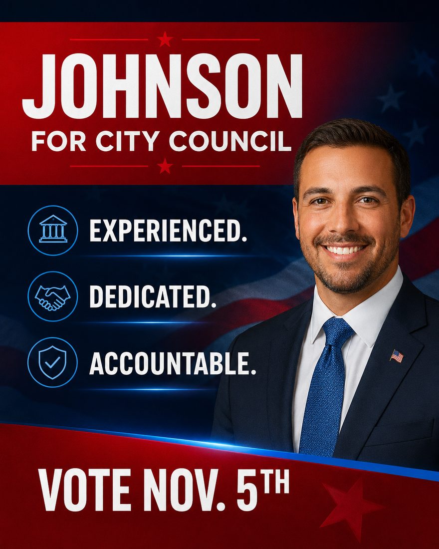 Johnson for City Council political palm card