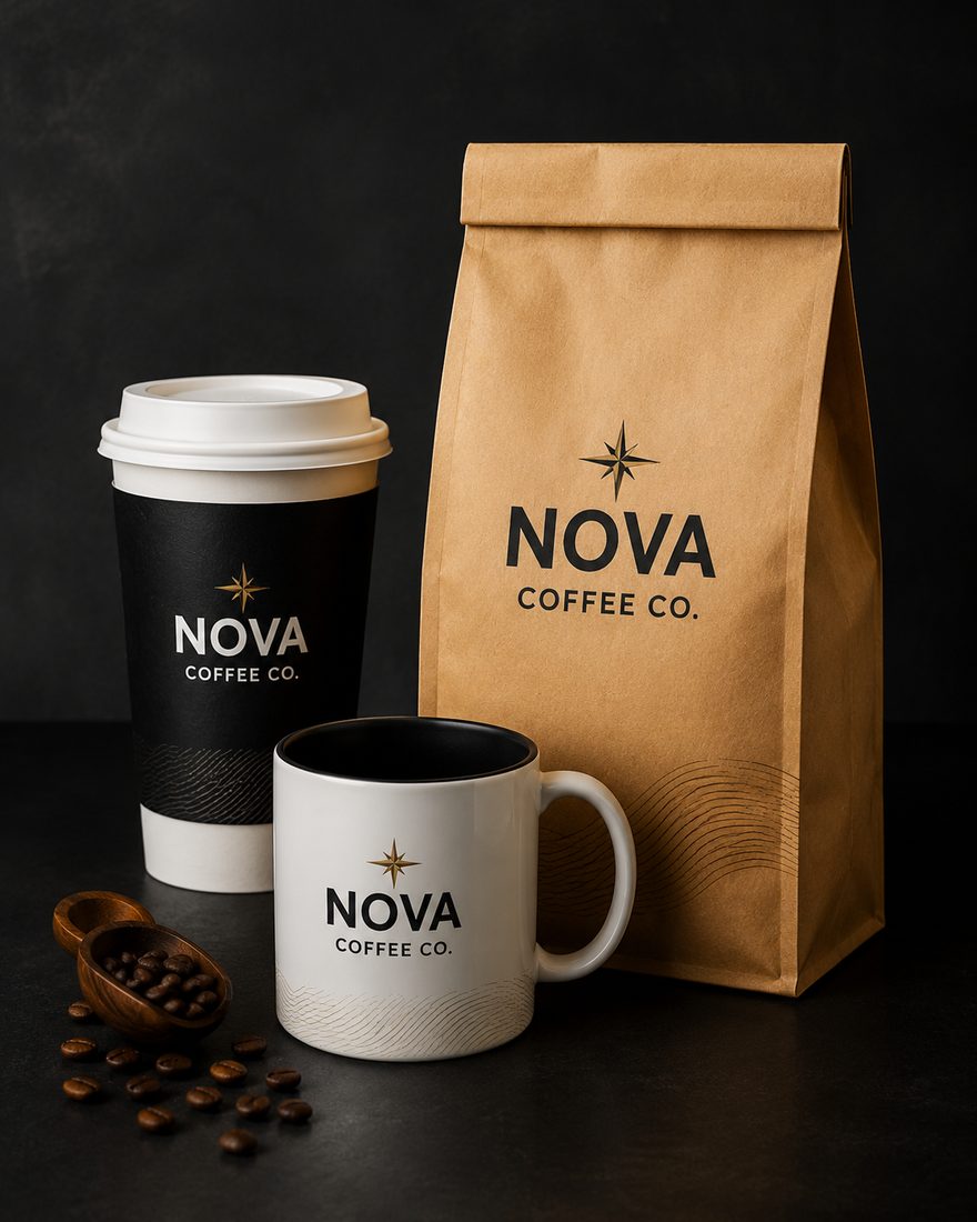 Nova Coffee Co. business branding and packaging