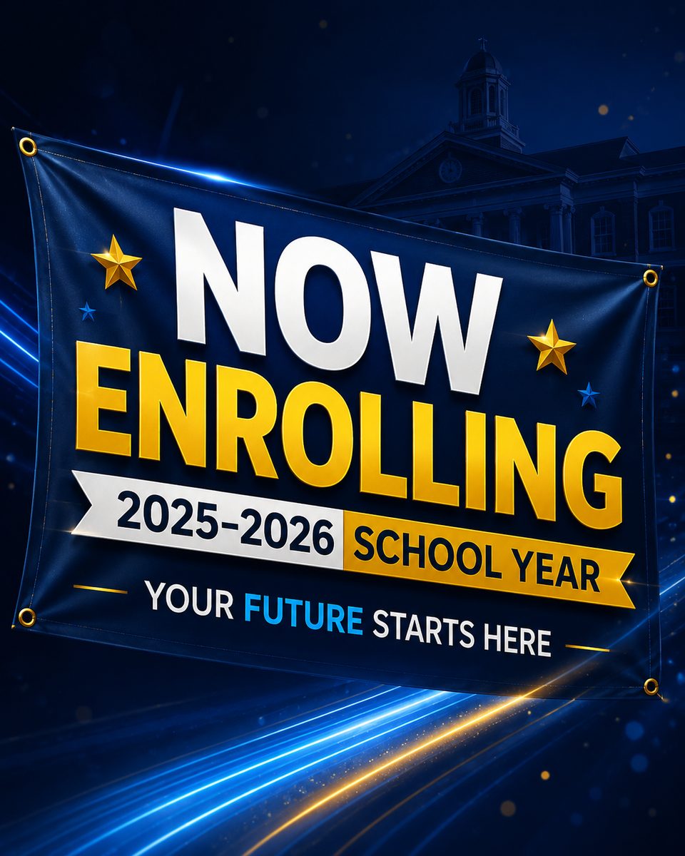 Now Enrolling school year banner design